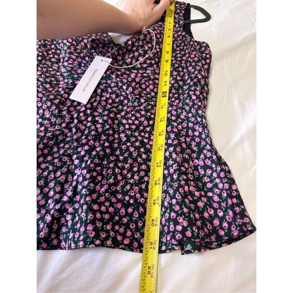 NWT REBECCA TAYLOR Sleeveless Wild Rose Black Pink V-Neck Silk Blouse Tank Size - Picture 7 of 8